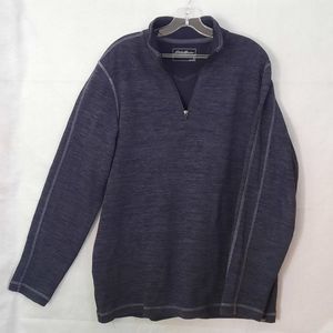 NWOT Eddie Bauer Blue/Grey Mix Knit Quarter Zip Pullover Mens Tall Large